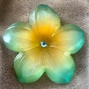 Teal Flower Brooch with Rhinestone Center
